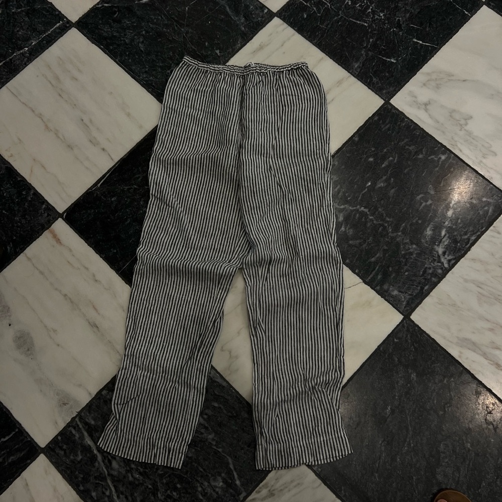 Reformation 100% Linen Striped Pull On Pants Black White Size S
